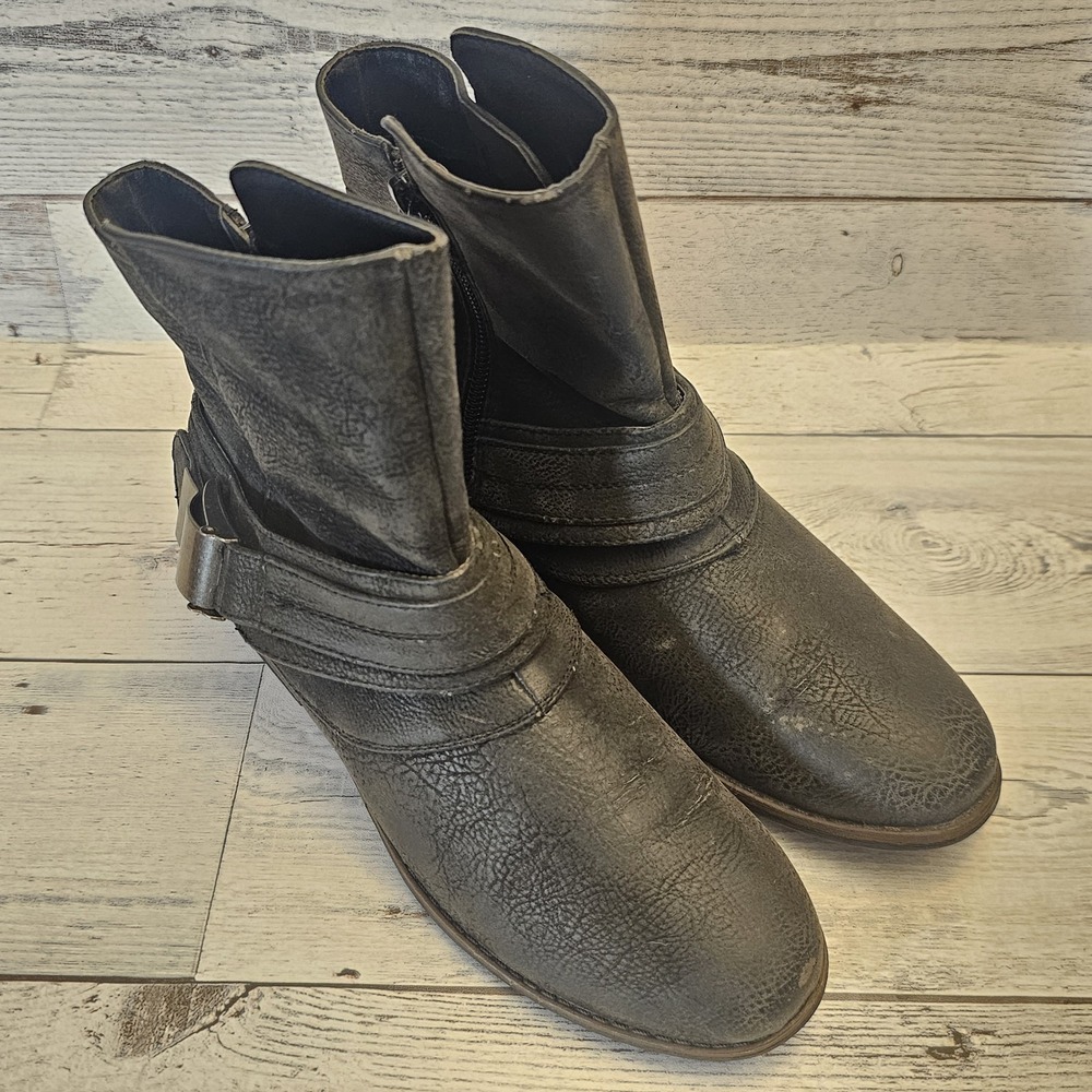 Crown Vintage Boots Womens 7 M Black Bailey Ankle Booties Faux Leather Buckle